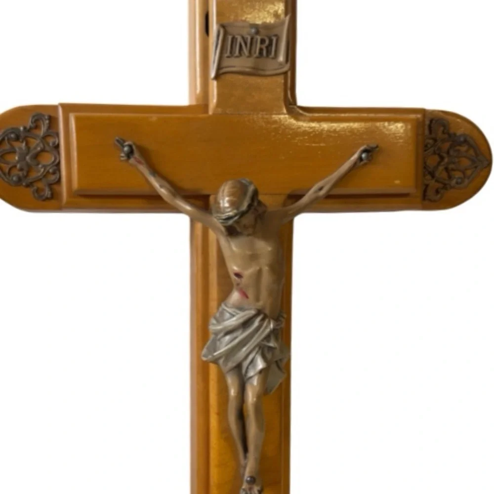 Vintage Last Rites Sick Call Ornate Wood Crucifix Kit